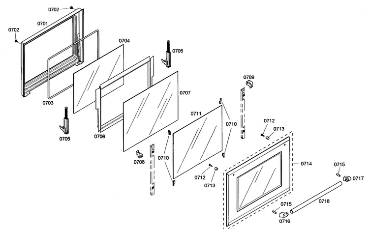 Bottom Door Diagram and Parts List for POD30201  Thermador Wall Oven