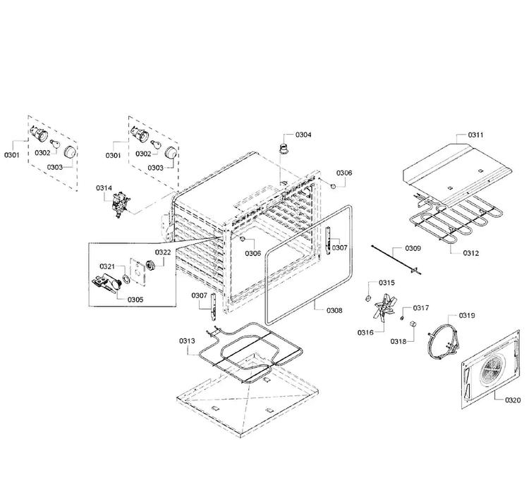 Cavity Diagram and Parts List for HEIP054U 01 Bosch Range