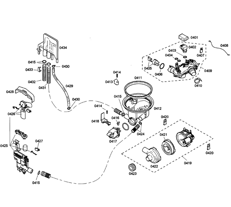 Pump Assy Diagram and Parts List for SHE58C02UC 23 Bosch Dishwasher