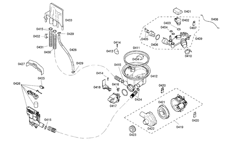 Pump Assy Diagram and Parts List for SHX45M05UC 48 Bosch Dishwasher