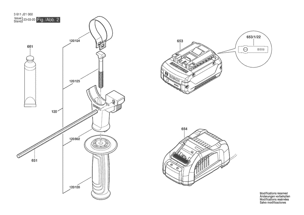 Section 2 Diagram and Parts List for 3611J21081  Bosch Hammer Drill