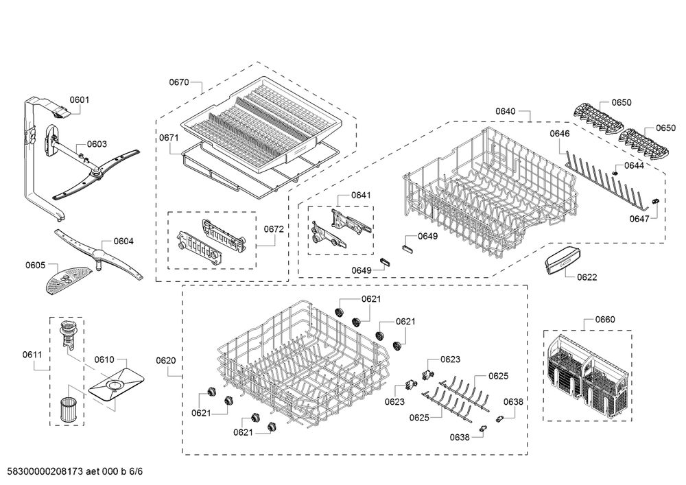 Diagram 6 Diagram and Parts List for SHS863WD2N-10  Bosch Dishwasher