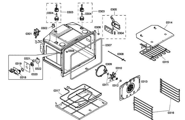 Cabinet Assy Diagram and Parts List for ME301EP01  Thermador Wall Oven