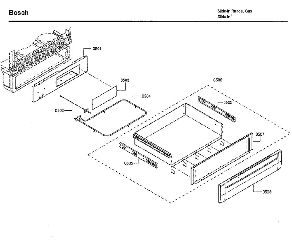 Drawer Diagram and Parts List for HDI7282U 09 Bosch Range