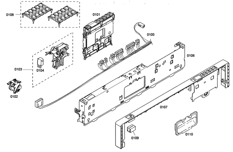 Front Panel Diagram and Parts List for SHV43P13UC 53 Bosch Dishwasher