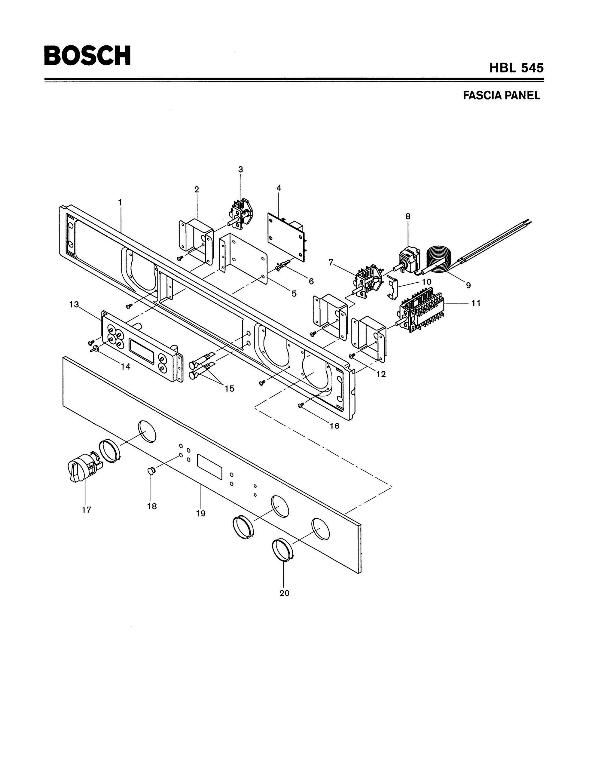 04 - FASCIA PANEL Diagram and Parts List for HBL545  Bosch Range