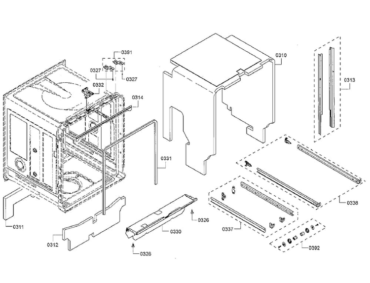 Frame Diagram and Parts List for SHE65T56UC 09 Bosch Dishwasher