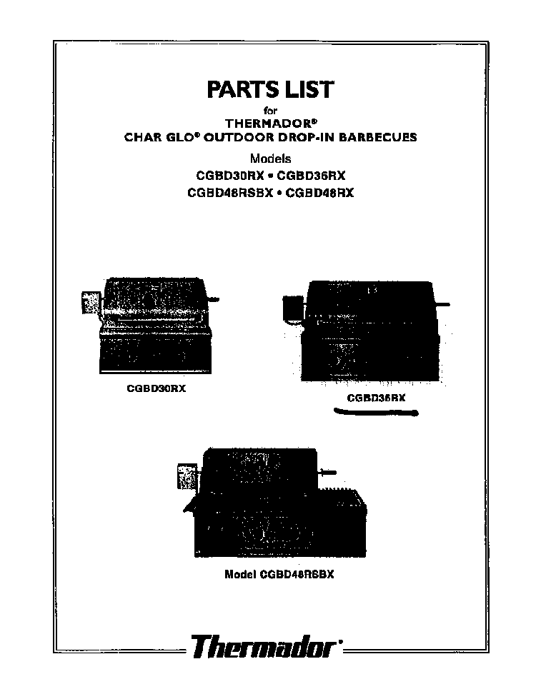 Cover Diagram and Parts List for CGBD36RX  Thermador Grill