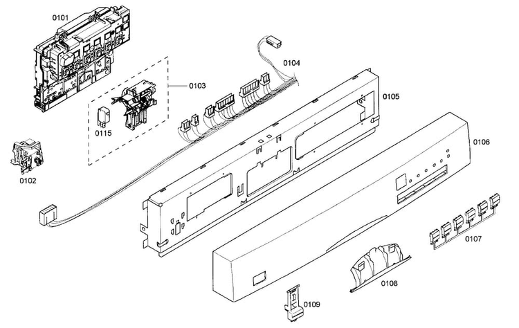 Control Panel Diagram and Parts List for SHE45M05UC 48 Bosch Dishwasher