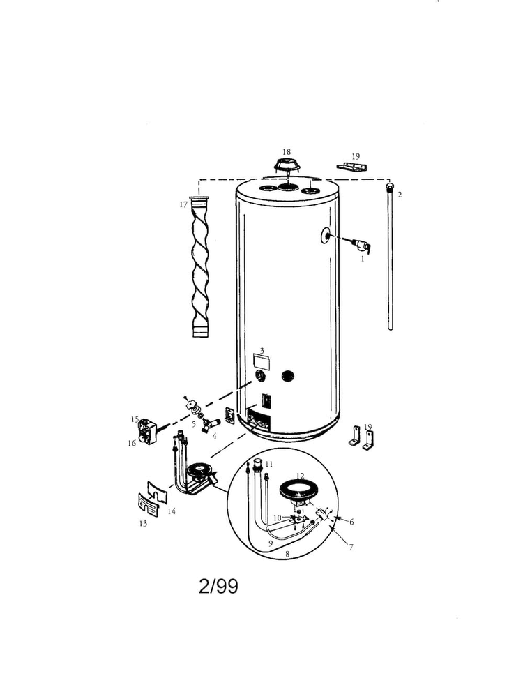 Mobile Home 30 Gallon Diagram and Parts List for 153333831  Kenmore Water Heater