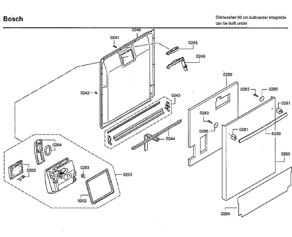 Door Assembly Diagram and Parts List for SHX9PT75UC 70 Bosch Dishwasher