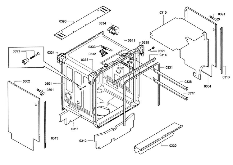 Frame & Cabinet Diagram and Parts List for SHX9PT75UC 01 Bosch Dishwasher