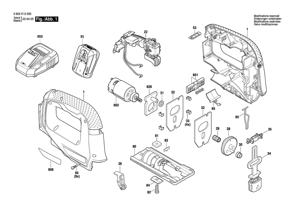 Diagram Diagram and Parts List for 3603K12000  Bosch Jig Saw