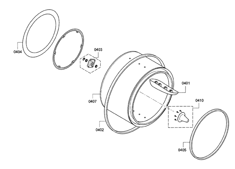 Drum Assy Diagram and Parts List for WTB86202UC 02 Bosch Dryer