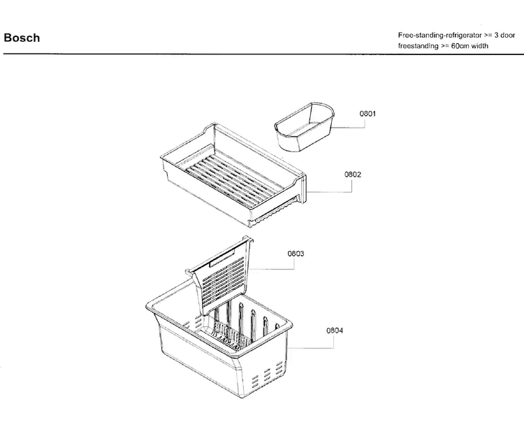 Ice Container Diagram and Parts List for B26FT70SNS 08 Bosch Refrigerator