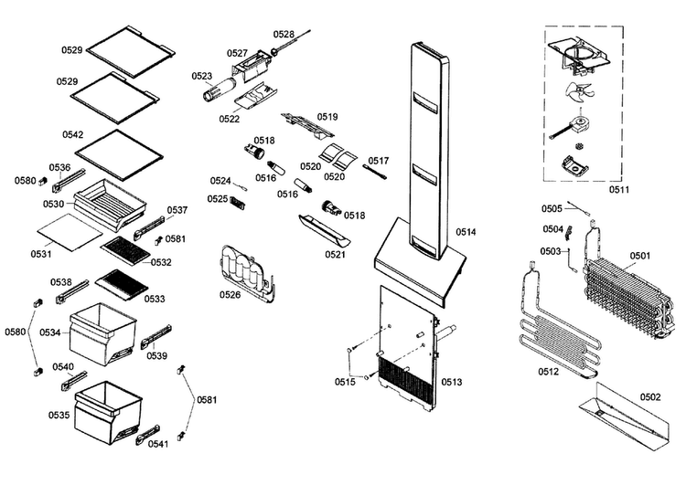 Refrigerator Diagram and Parts List for B22CS30SNI 02 Bosch Refrigerator