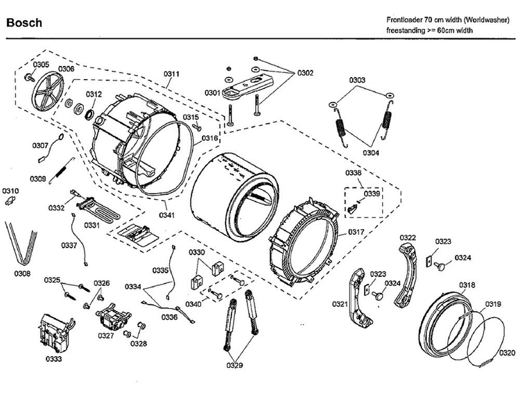 Tub Diagram and Parts List for WFMC8400UC 14 Bosch Washer