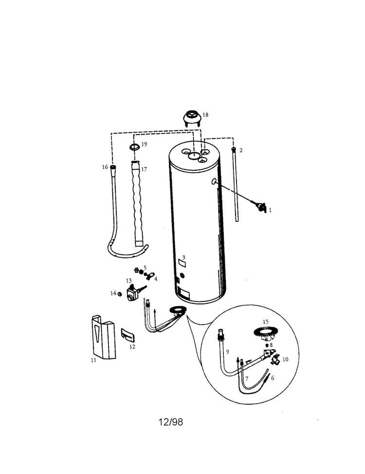 Power Miser 8 30 Gallon Diagram and Parts List for 153338361  Kenmore Water Heater