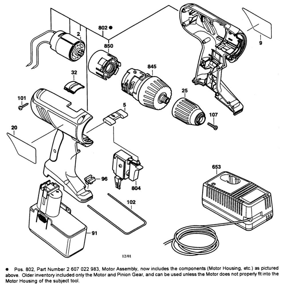 Drill Diagram and Parts List for 0601948460  Bosch Drill