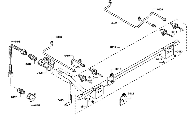 Gas Line Diagram and Parts List for PRD364GDHU 01 Thermador Range