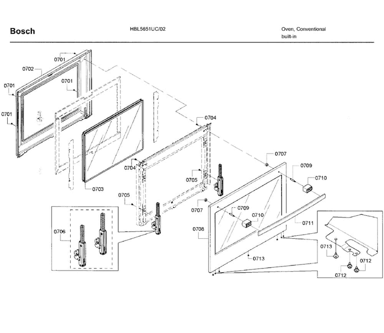 Door 2 Diagram and Parts List for HBL5651UC 02 Bosch Wall Oven
