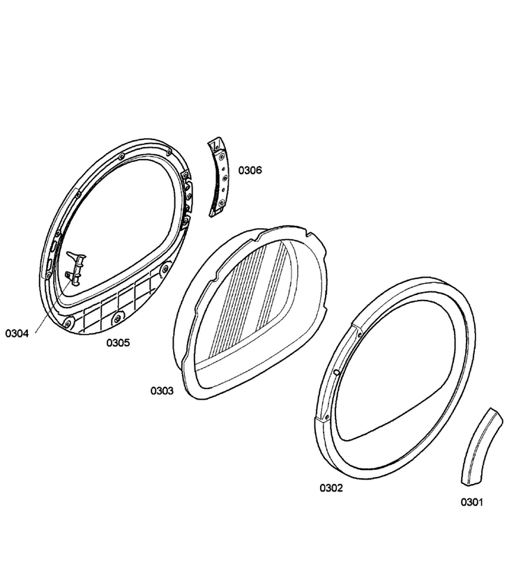 Door Assy Diagram and Parts List for WTE86300US 05 Bosch Dryer
