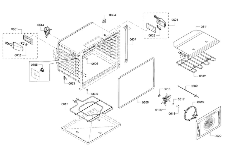 Cavity 2 Diagram and Parts List for HBLP651RUC 01 Bosch Wall Oven
