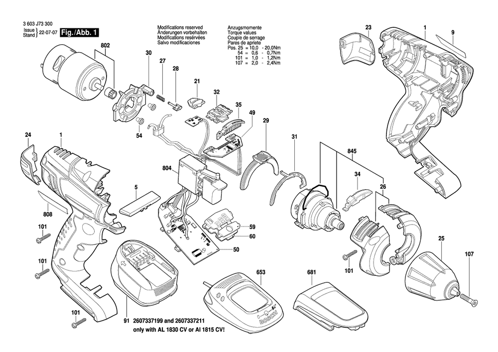 Diagram Diagram and Parts List for PSR18LI-2 3 603 J73 300 Bosch Cordless Drill
