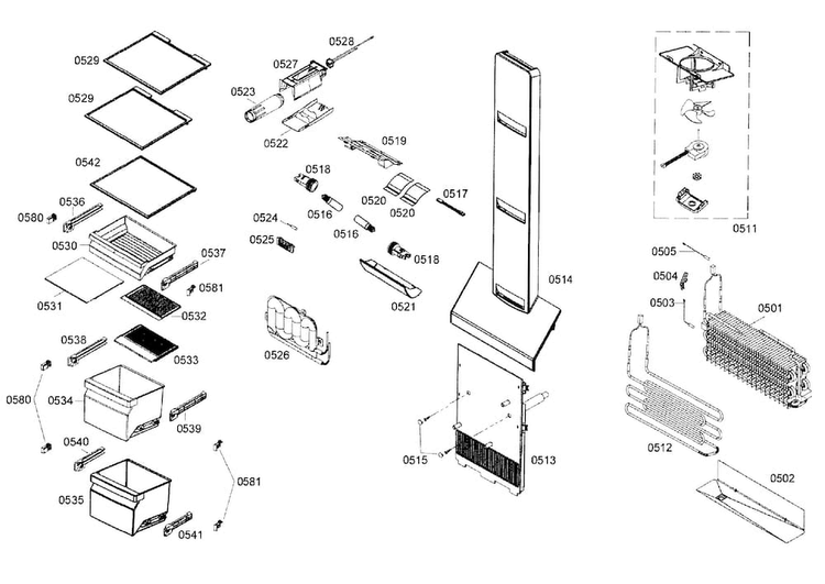Refrigerator Diagram and Parts List for B22CS30SNI 01 Bosch Refrigerator