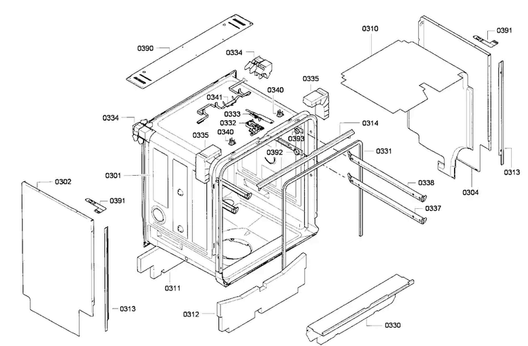 Cabinet Diagram and Parts List for DWHD651GFP 18 Thermador Dishwasher