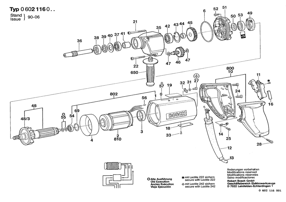 Section 1 Diagram and Parts List for 0602116090  Bosch Drill