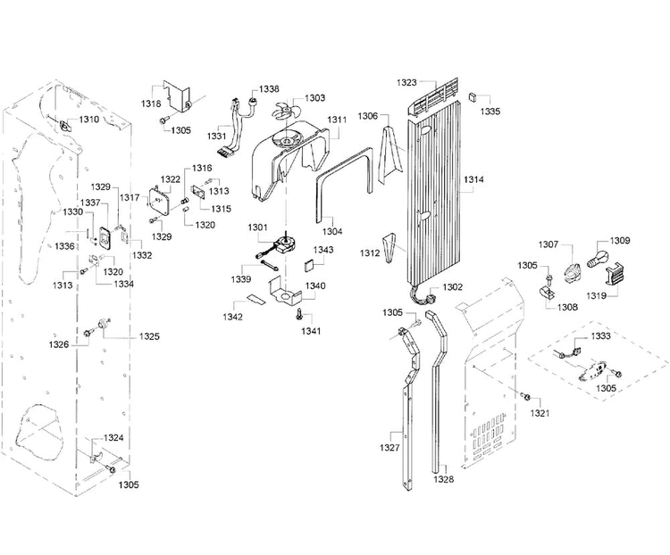 Cabinet 3 Diagram and Parts List for KBUDT4255E 05 Thermador Refrigerator