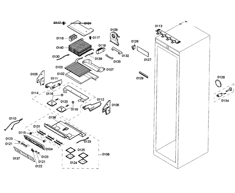 Cabinet Parts Diagram and Parts List for T24ID80NLP 01 Thermador Freezer