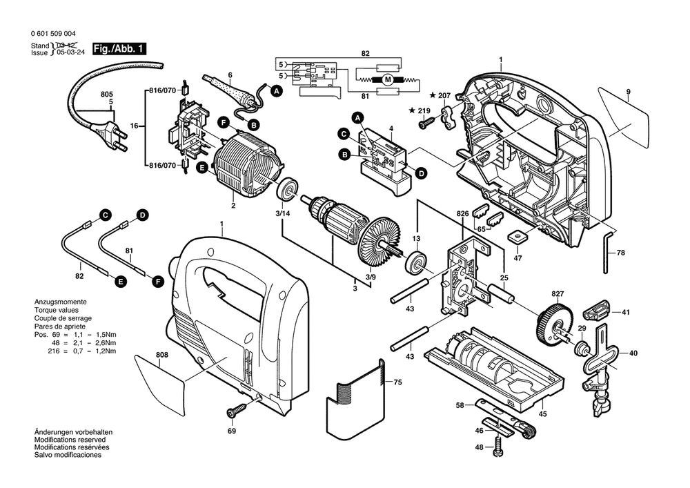 Section 1 Diagram and Parts List for 0601509004  Bosch Jig Saw