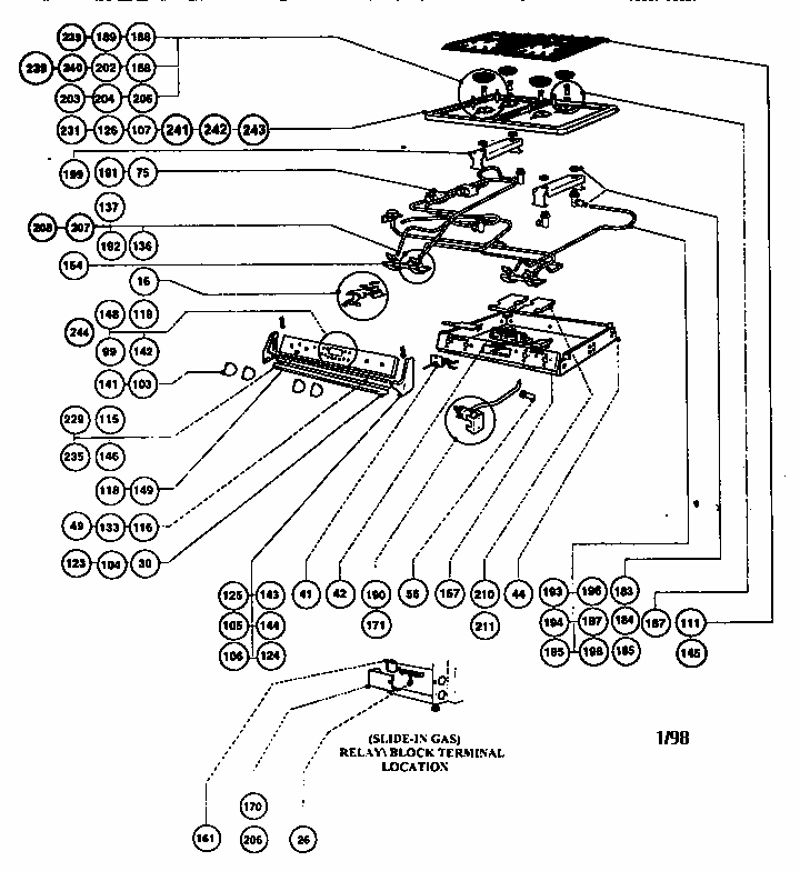 Gas Burner Box Assembly Diagram and Parts List for RDDS30VQ  Thermador Range