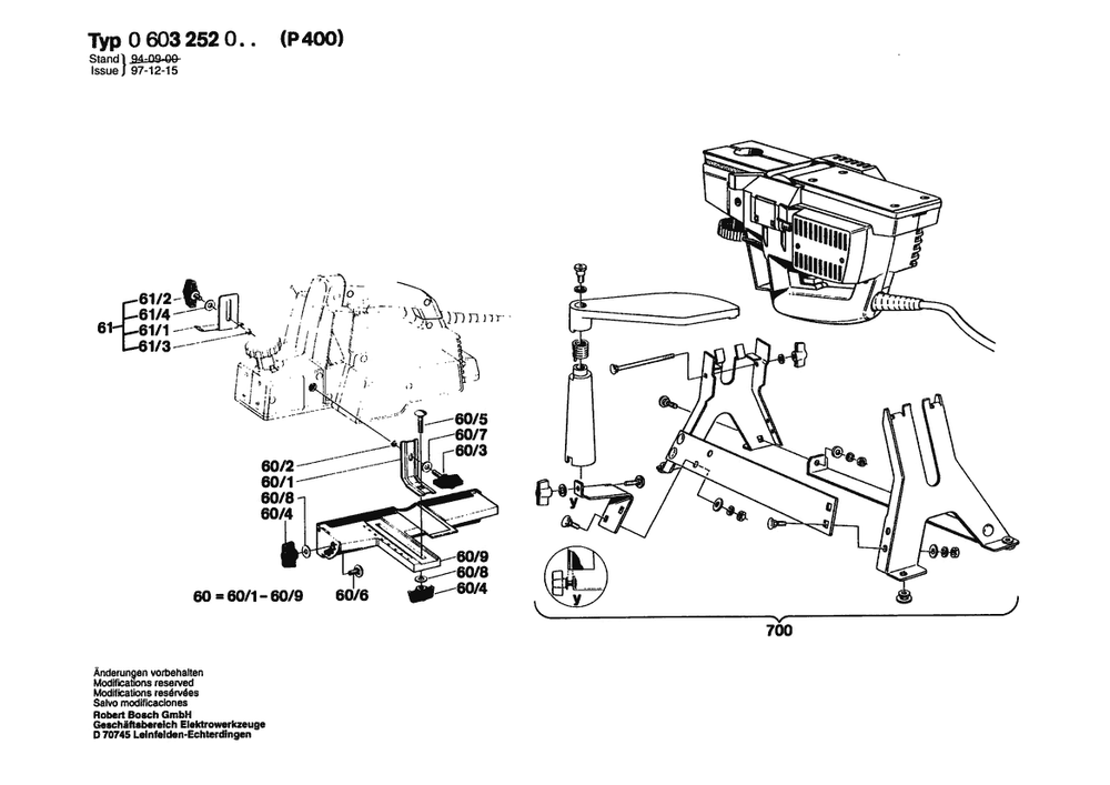 Section 2 Diagram and Parts List for 0603252003  Bosch Planer Jointer