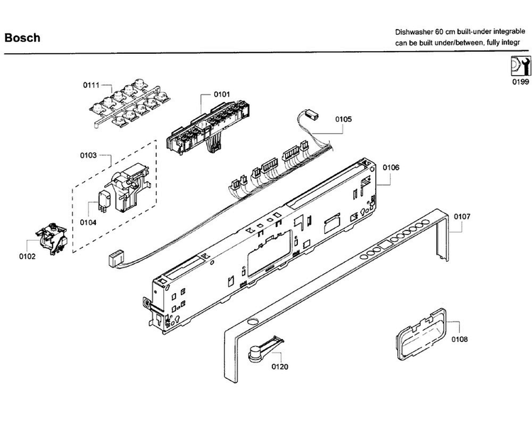 Control Panel Diagram and Parts List for SHV68P03UC 63 Bosch Dishwasher