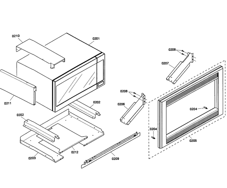 Microwave Framing Diagram and Parts List for HBL5750UC 02 Bosch Microwave