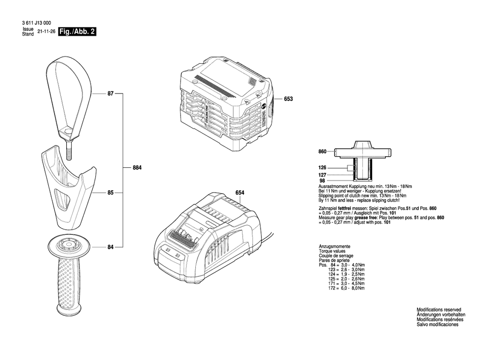 Page 2 Diagram and Parts List for GBH18V-45C 3611J13110 Bosch Hammer Drill