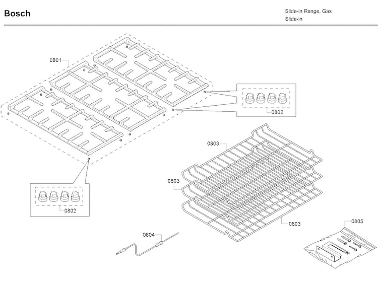 Grate Diagram and Parts List for HDI8054U 05 Bosch Range
