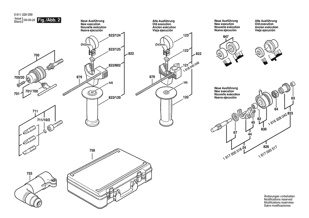 Section 2 Diagram and Parts List for GBH2S 0611226039 Bosch Hammer Drill