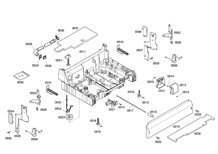 Base Assy Diagram and Parts List for SHE45M05UC 50 Bosch Dishwasher
