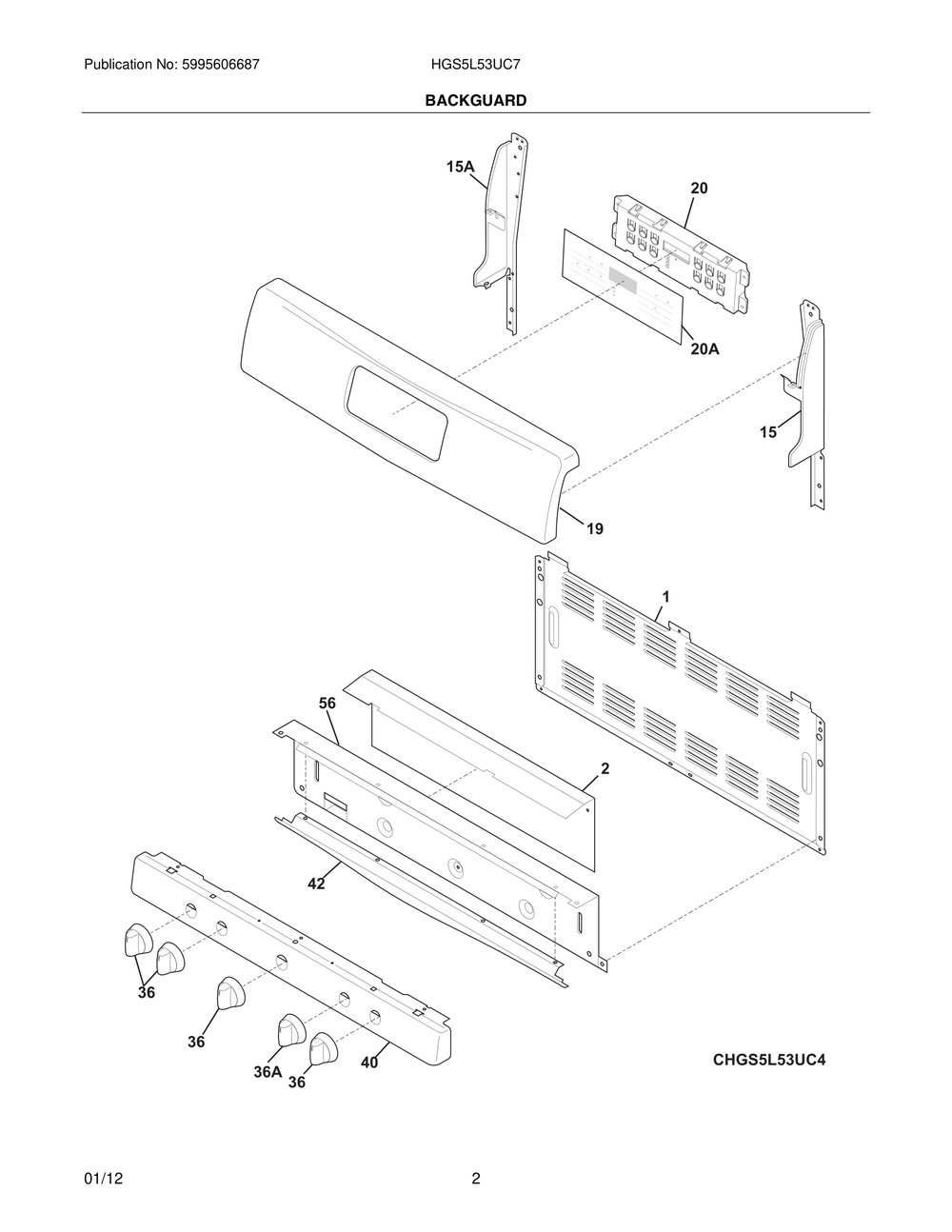 Backguard Diagram and Parts List for HGS5L53UC7  Bosch Range