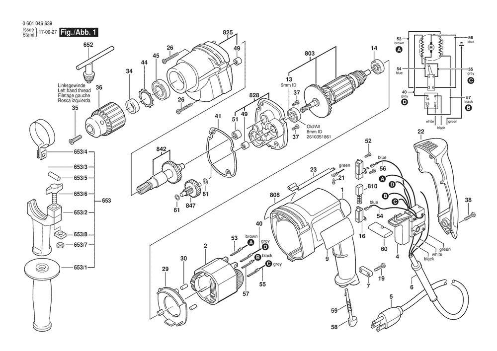 Section 1 Diagram and Parts List for 0601046639  Bosch Drill