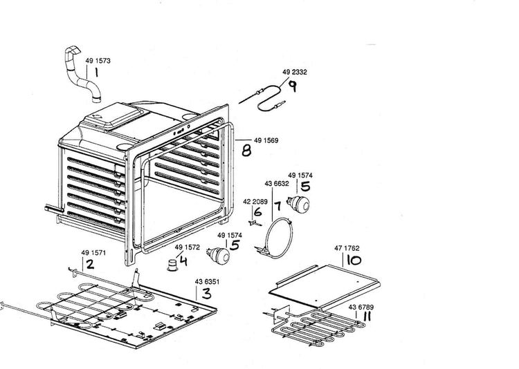 Oven Cavity Diagram and Parts List for HDS255U 01 Bosch Range