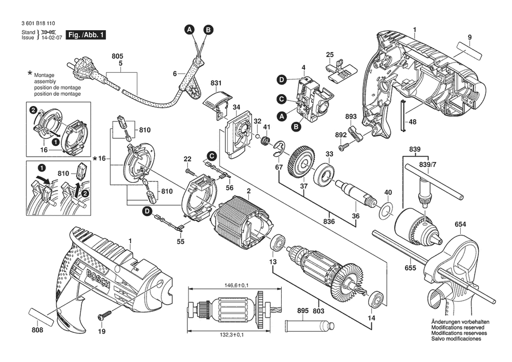 Section 1 Diagram and Parts List for 1191VSR 3601B18111 Bosch Impact Driver