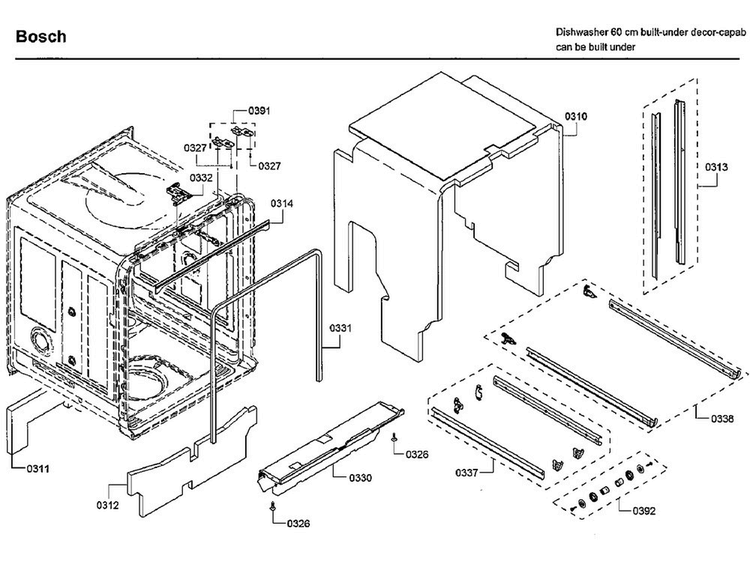 Frame Diagram and Parts List for SHEM63W52N 01 Bosch Dishwasher