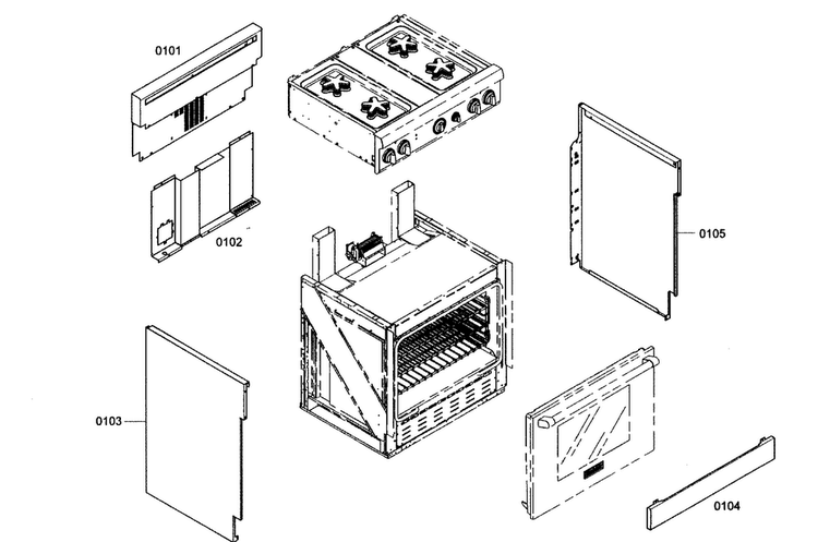 Cabinet Parts Diagram and Parts List for PRG304EH01  Thermador Range