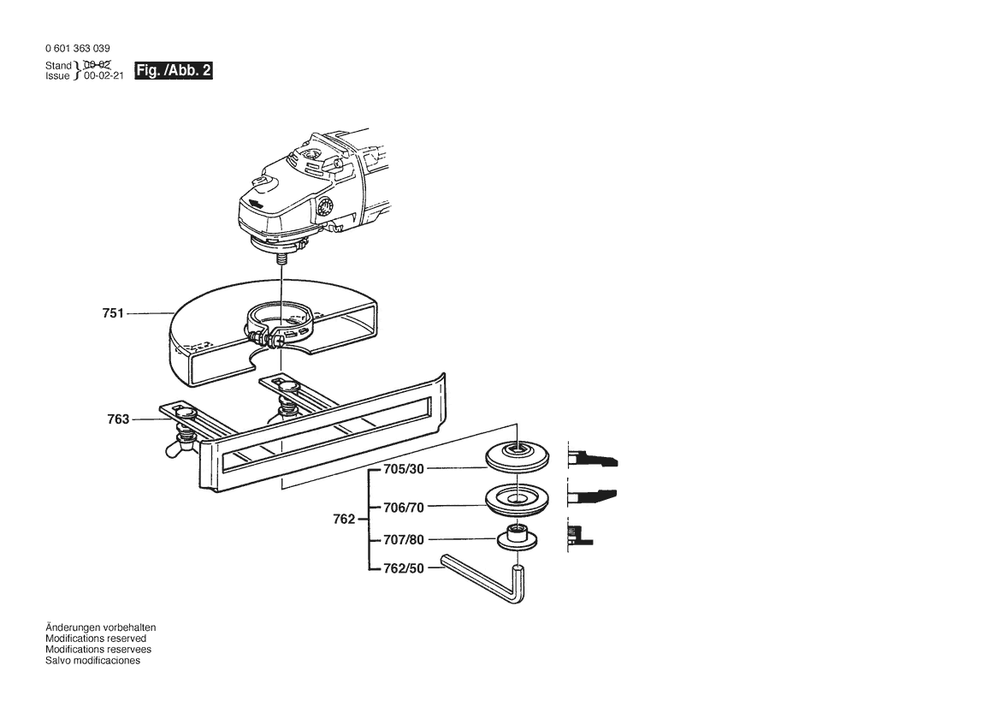Section 2 Diagram and Parts List for GWS23-300 0601363039 Bosch Angle Grinder