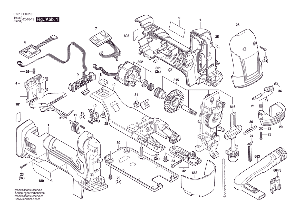 Figure 3 Diagram and Parts List for 3601EB0010 GST18V-60BC Bosch Jig Saw